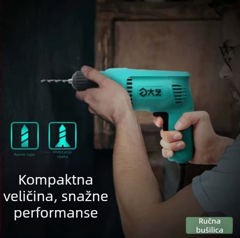 Dayi ručna električna bušilica 220V s kabelom, pištolna ručka, kućna uporaba, PED 01-10, varijabilna brzina