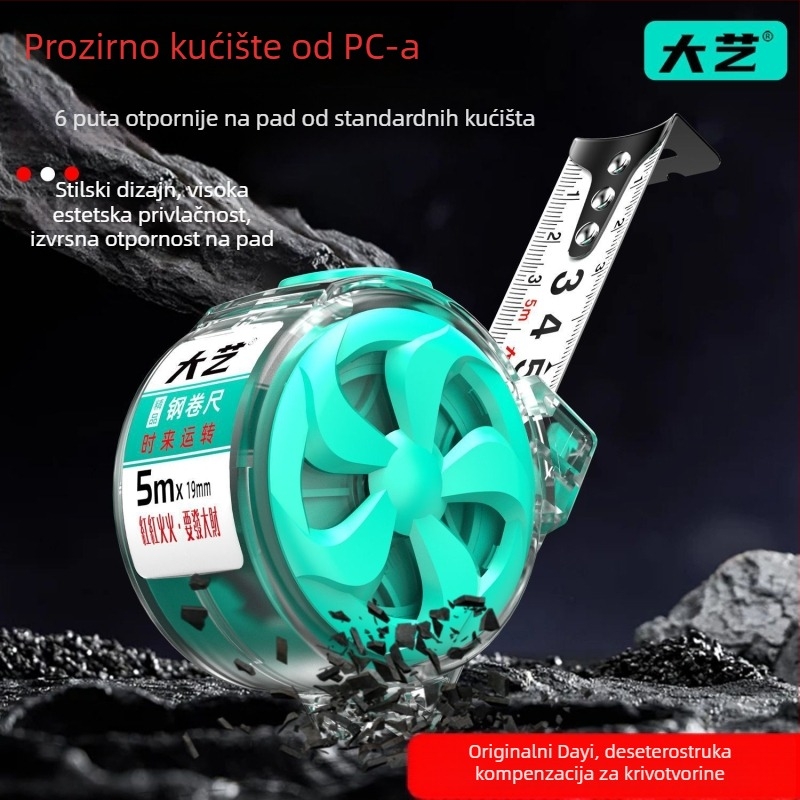 Dayi čelična mjerni traka, 3 m, ojačana tvrda čelična letva, otporna na habanje i padove, izdržljiva za gradilišta, PC materijal trake duljine 5 m