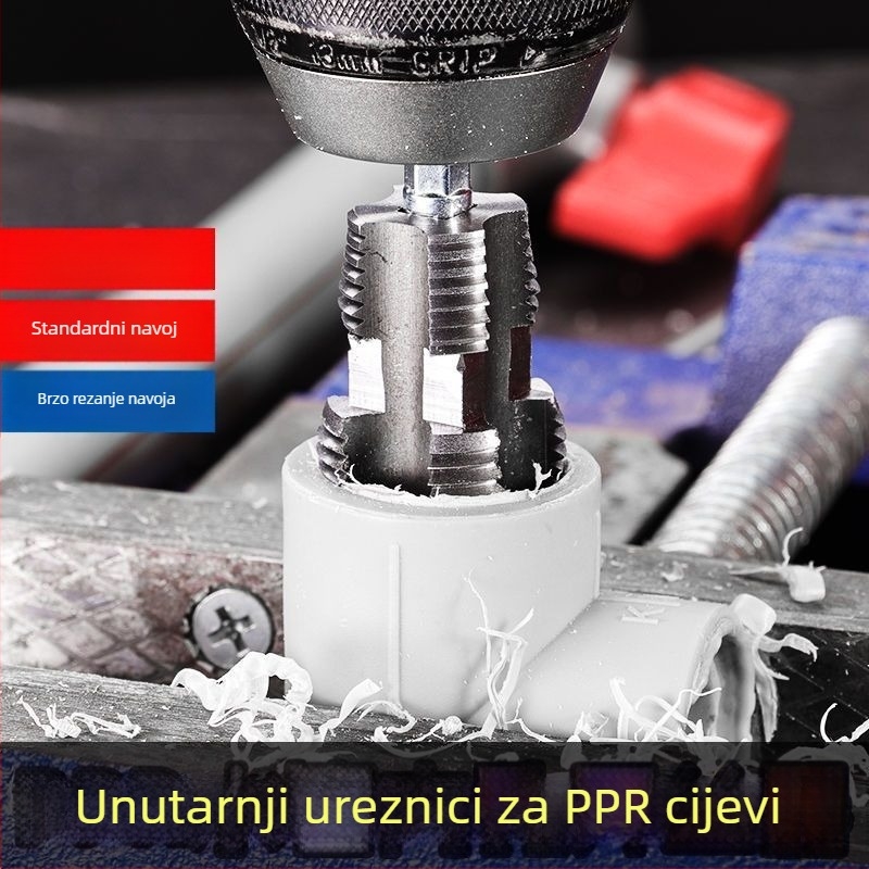 Univerzalni alat za unutarnji navoj PPR cijevi, za bušilicu, kompatibilan s cijevima 1/2 i 3/4 inča