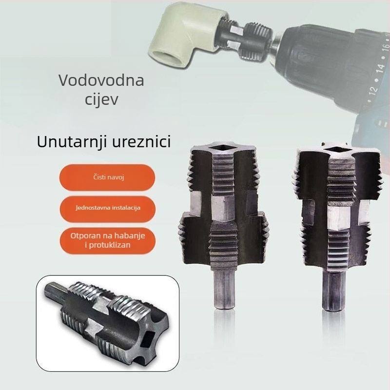 Univerzalni alat za unutarnji navoj PPR cijevi, za bušilicu, kompatibilan s cijevima 1/2 i 3/4 inča