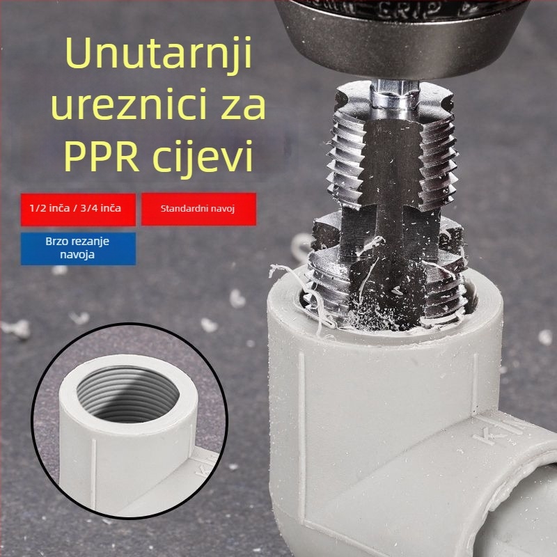 Univerzalni alat za unutarnji navoj PPR cijevi, za bušilicu, kompatibilan s cijevima 1/2 i 3/4 inča