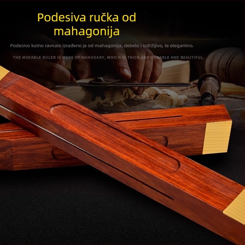 Mahagonijev kutni mjerač za drvarstvo, pokretni 360° prilagodljivi kutni alat, klizni visoko precizan čelični ravnalo, kombinirani mjerni alat