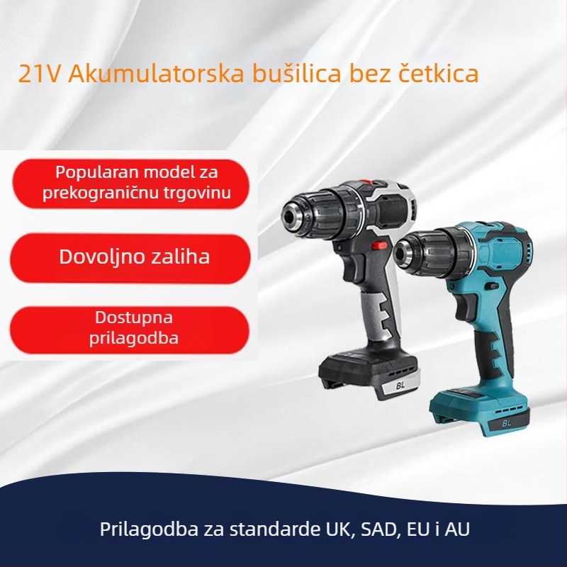 Bezčetkasti bežični pištolni bušilica s odvijačem, Li-ion baterija, dvije brzine, za kućnu upotrebu