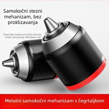 Bežična ručna bušilica s metalnim čeljustima, automatskim zaključavanjem, tročeljustna čeljust, nastavak za bušenje