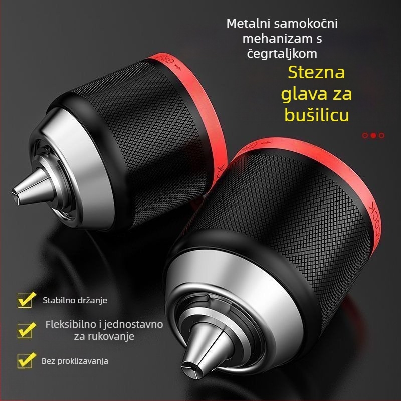 Bežična ručna bušilica s metalnim čeljustima, automatskim zaključavanjem, tročeljustna čeljust, nastavak za bušenje