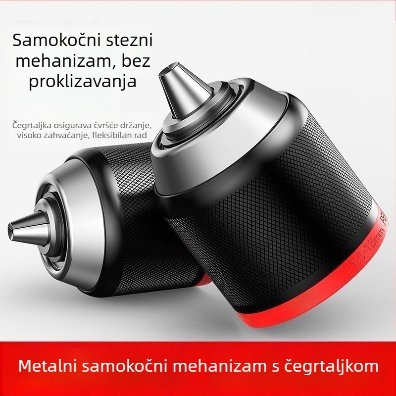 Bežična ručna bušilica s metalnim čeljustima, automatskim zaključavanjem, tročeljustna čeljust, nastavak za bušenje