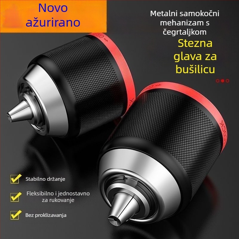 Bežična ručna bušilica s metalnim čeljustima, automatskim zaključavanjem, tročeljustna čeljust, nastavak za bušenje