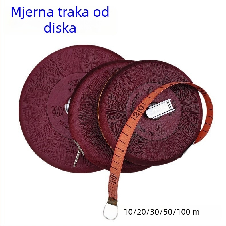 Vlaknasta mjernica s diskovnim navijanjem, ručna platnena mjeračka traka, 10/20/30/50/100 m
