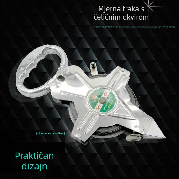 Inženjerska prijenosna mjeračka traka s metalnim okvirom, nehrđajući čelik, 50/100 m, ručni pogon, držač za zabijanje u tlo