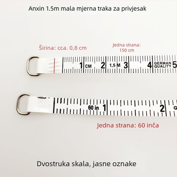 An Kexin kožni ključ s mini mjernom trakom za odjeću — kompaktna mjera struka, prsa, bokova i visine