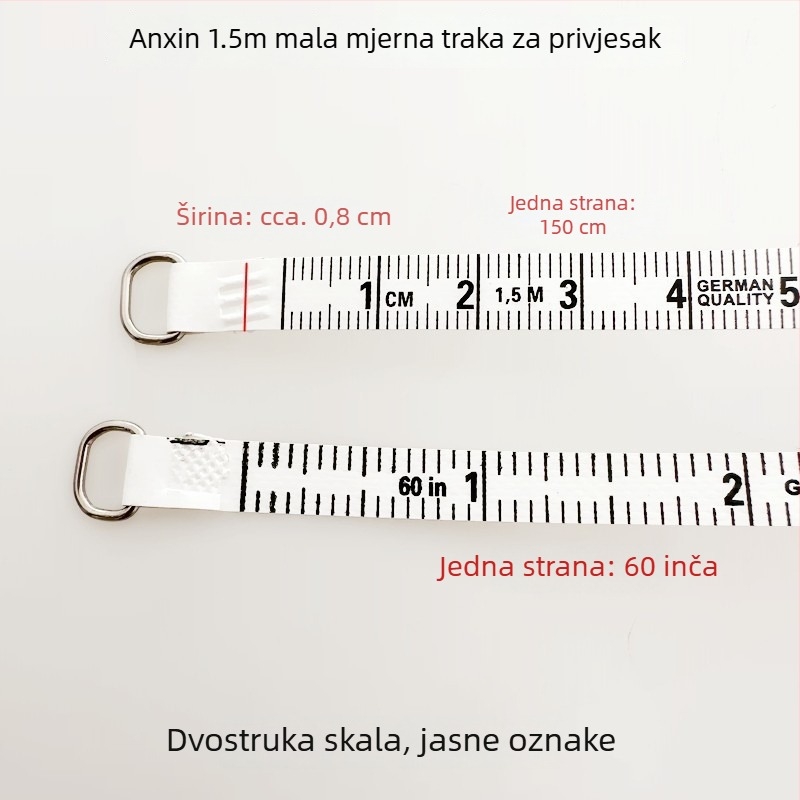 An Kexin kožni ključ s mini mjernom trakom za odjeću — kompaktna mjera struka, prsa, bokova i visine