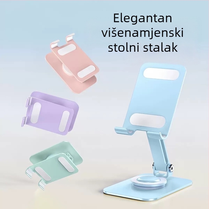 Metalni stolni držač za telefone i tablete, šaren, sklopiv i rotirajući, višenamjenski s prilagodljivim logom