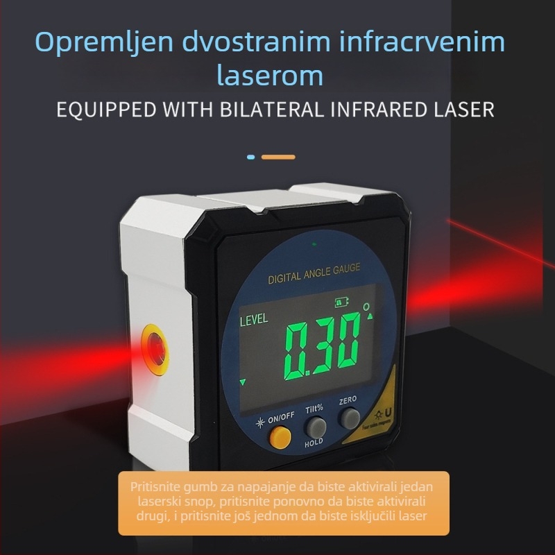 Laserski inclinometar s digitalnim zaslonom, magnetsko infracrveni mjerni alat za stolariju i inženjerske primjene