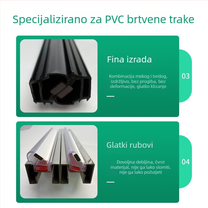 Bezokvirne staklene vrata i prozori – silikonski brtveni trak protiv udara, magnetska ljepiljna traka, odjeljak suho/mokro, vodena barijera za balkon i tuš prostor