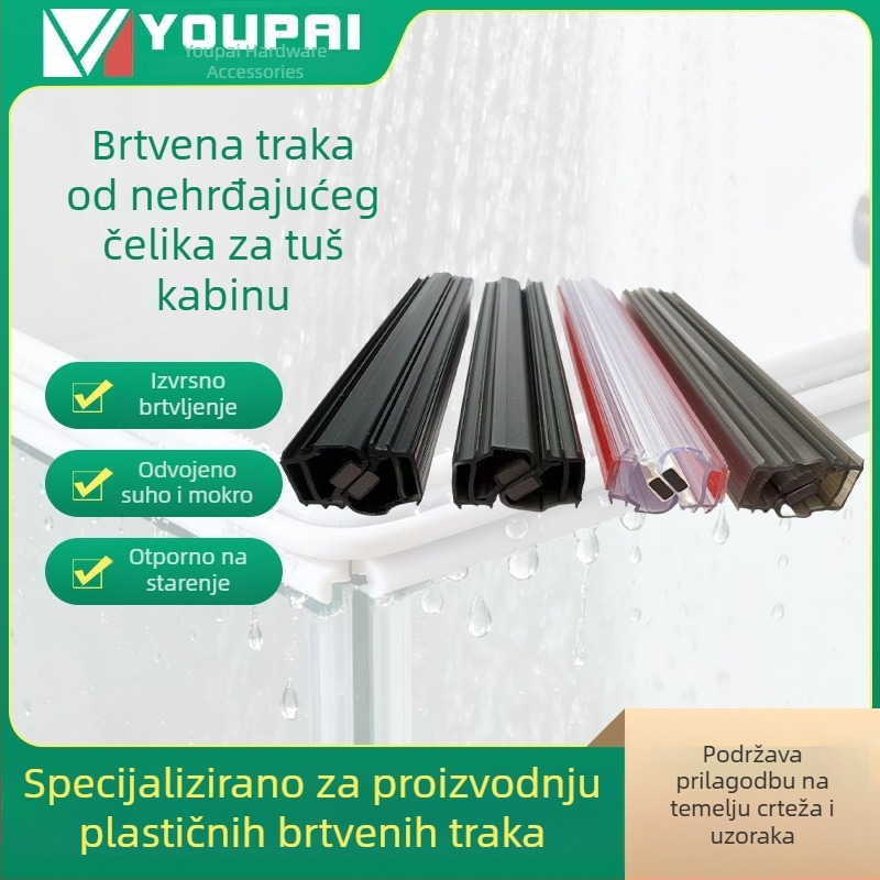 Bezokvirne staklene vrata i prozori – silikonski brtveni trak protiv udara, magnetska ljepiljna traka, odjeljak suho/mokro, vodena barijera za balkon i tuš prostor