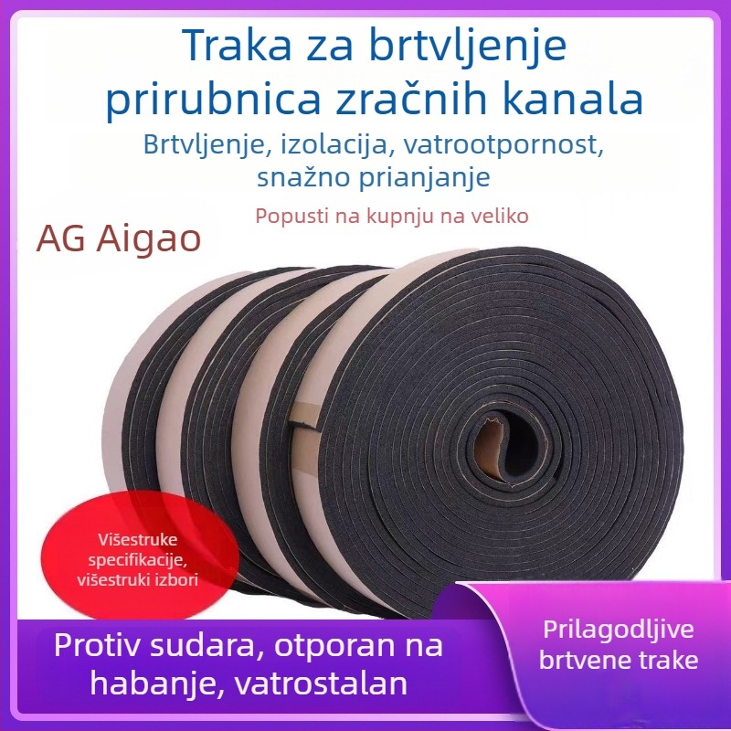 Brtvna traka za zračni kanal, samoljepiva, brtvni prsten za flanšu, gumoplastna zapaljiva brtvna traka, debljina 5 mm ili 3 mm