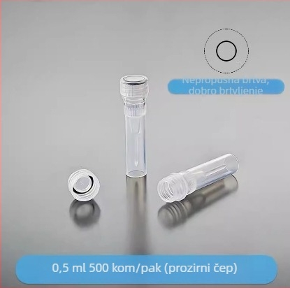 Jednokratna plastična cijev za zamrzavanje s poklopcem i skalom, vijčani poklopac, stojeća zatvorena cijev za zamrzavanje, 0,5 ml
