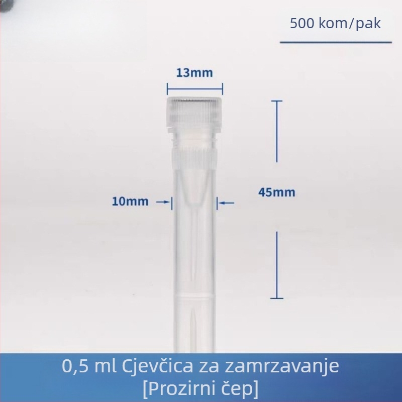 Jednokratna plastična cijev za zamrzavanje s poklopcem i skalom, vijčani poklopac, stojeća zatvorena cijev za zamrzavanje, 0,5 ml