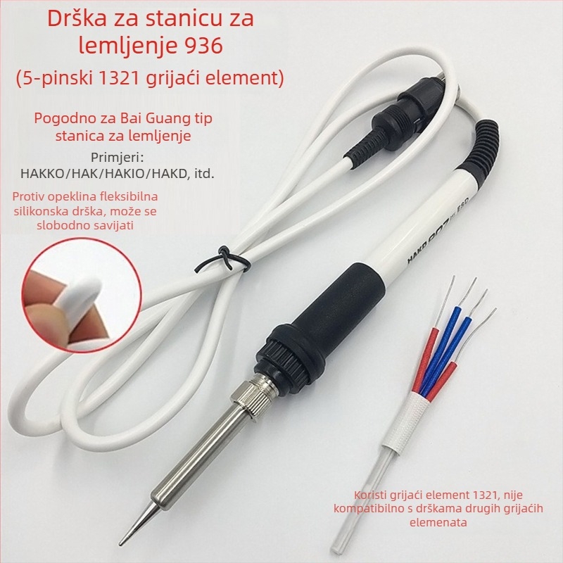 936 Stanica za lemljenje s visokim temperaturom, silikonska ručka 907, grijačko jezgro 1321, pet pina i pet otvora – hardverski dodaci