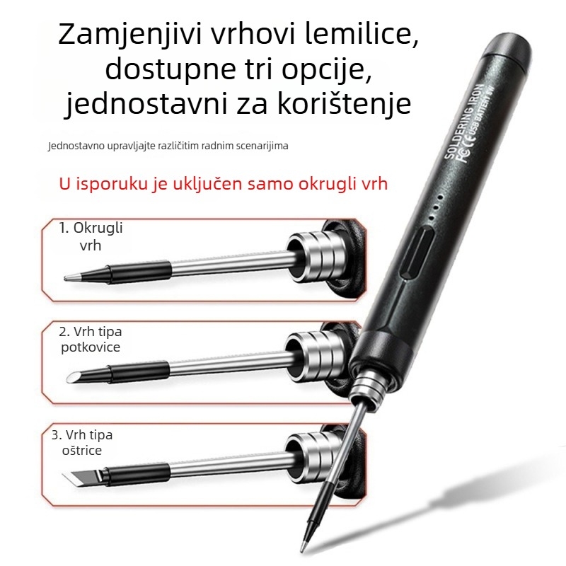USB punjiva bežična lemilica za kućnu upotrebu, prijenosna, s litijskom baterijom i tri postavke temperature