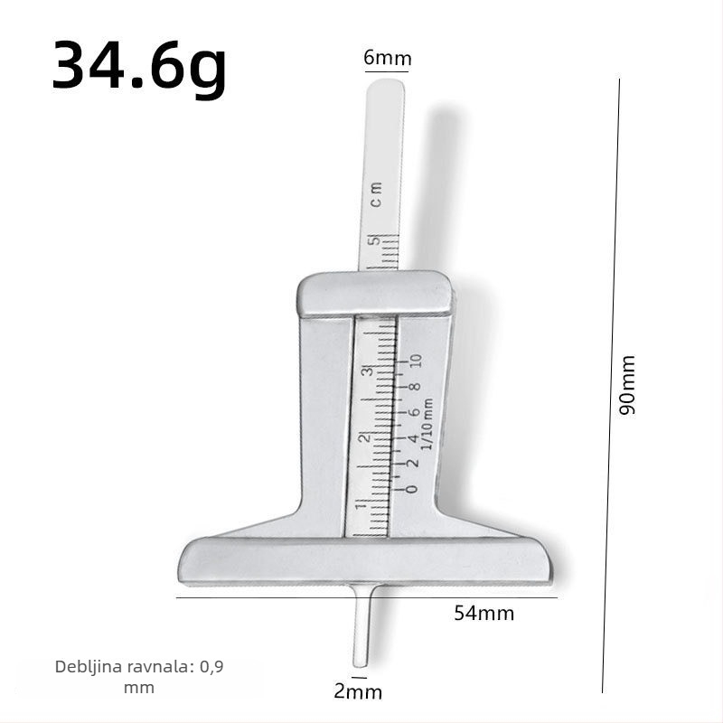 Mjerac dubine profila gume s vernier kaliperom, mali mjerni alat, T-oblik kaliper