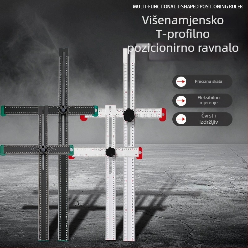 Višenamjenski kombinirani kutnik i mjerni alat u T-oblika za drvetovarstvo, aluminijska legura, 60/90/120 cm