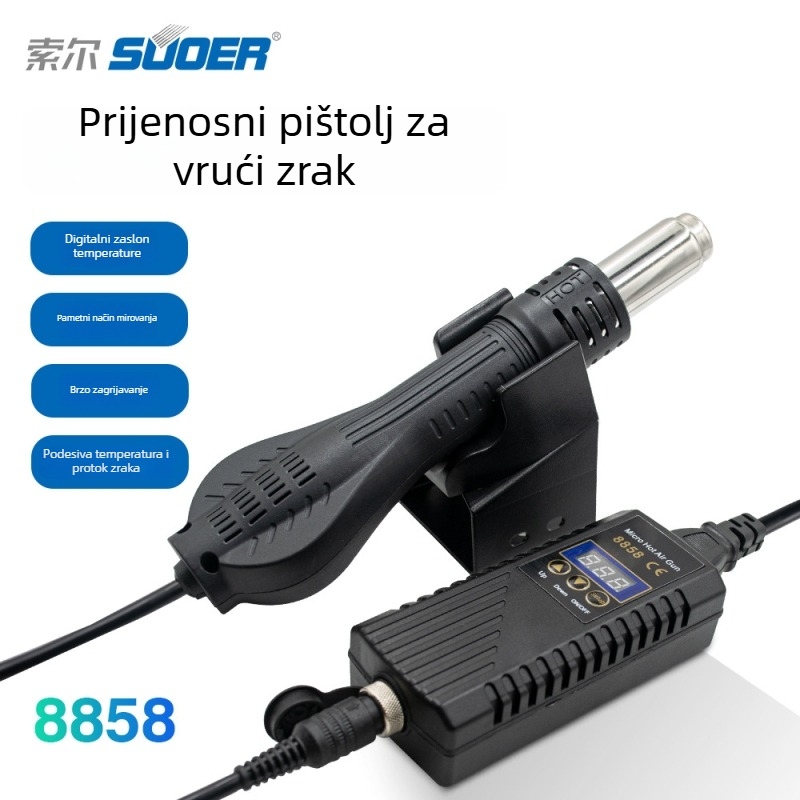 Industrijski prijenosni pištolj za toplinski zrak s digitalnim prikazom temperature, namijenjen popravku elektroničkih komponenti i zavarivanju