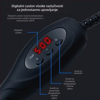 Ručni prijenosni pištolj za toplinski zrak s digitalnim zaslonom, prilagodljiva temperatura za elektroničke popravke i demontažu čipova, 500W