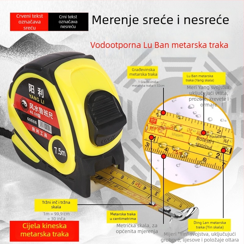 Autentična Luban mjerna traka za Feng Shui – Carski dvor, 46.08, širina 7,5 mm, duljina 10 m, visoka preciznost