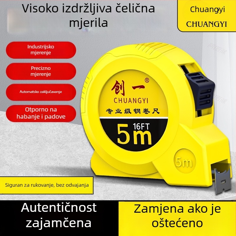 5 m mjerni trak s kućištem od nehrđajućeg čelika, tvrda debela traka, visoka preciznost