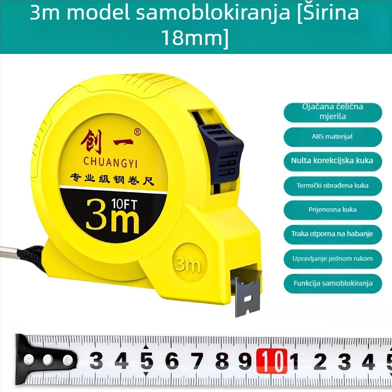 5 m mjerni trak s kućištem od nehrđajućeg čelika, tvrda debela traka, visoka preciznost