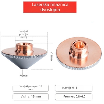 Bakrena mlaznica za lasersko rezanje, 28/32, jednostruka i dvostruka verzija