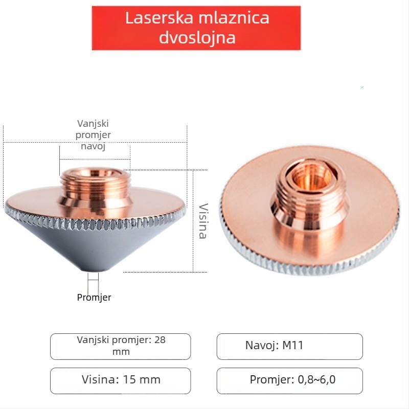 Bakrena mlaznica za lasersko rezanje, 28/32, jednostruka i dvostruka verzija