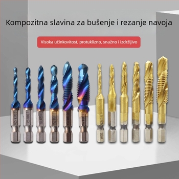 Titansko premazani kratki navojni bušilni alat, 6-dijelni set, 3-u-1 za strojnu uporabu