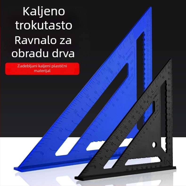 Trojkutno pravilo od tvrde plastike, visoka preciznost, multifunkcionalno, s 90° pravim kutem i debelim 45° kutom