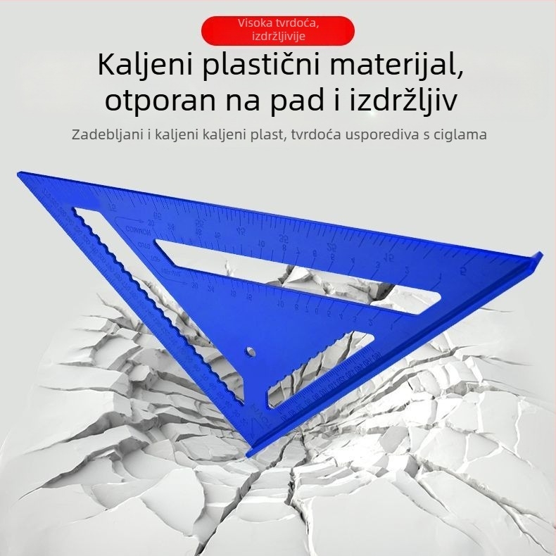Trojkutno pravilo od tvrde plastike, visoka preciznost, multifunkcionalno, s 90° pravim kutem i debelim 45° kutom