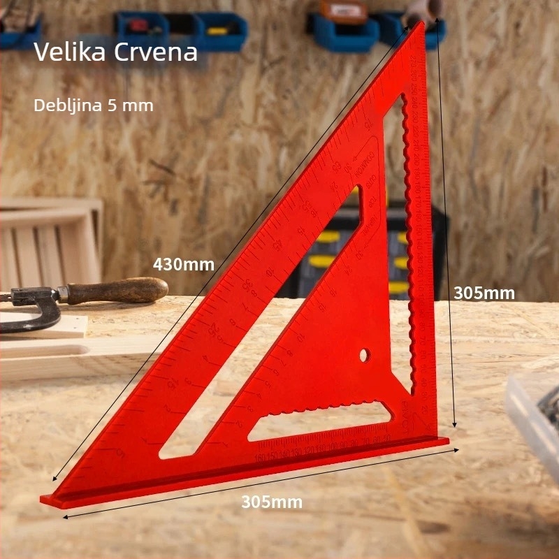 Trojkutno pravilo od tvrde plastike, visoka preciznost, multifunkcionalno, s 90° pravim kutem i debelim 45° kutom
