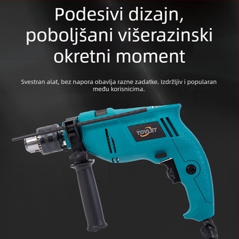 Set bušilica s udarnim mehanizmom i pištolnom ručkom — dvostruka namjena, promjenjiva brzina, naprijed/natrag, čekićna bušilica za zid, ručna bušilica