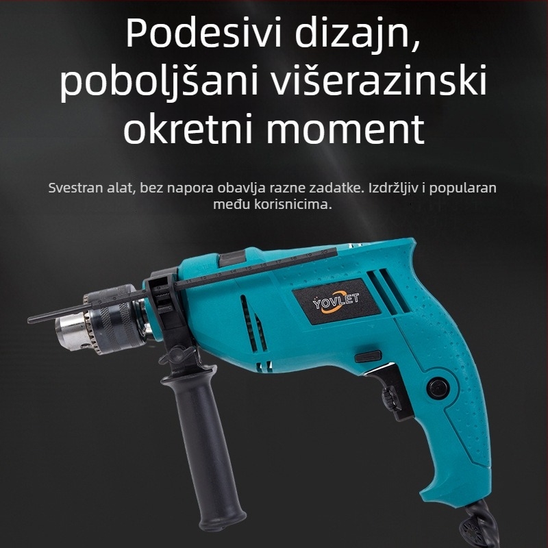 Set bušilica s udarnim mehanizmom i pištolnom ručkom — dvostruka namjena, promjenjiva brzina, naprijed/natrag, čekićna bušilica za zid, ručna bušilica