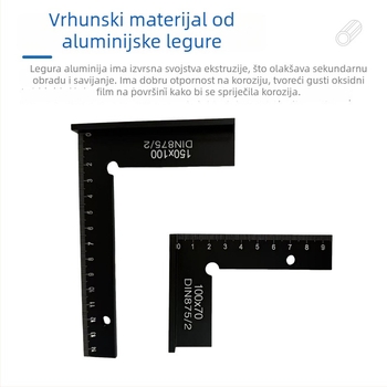 Aluminijski ravni mjerni kut, 100×70 mm, L-oblik pravokutni mjerni alat s kutomjerom