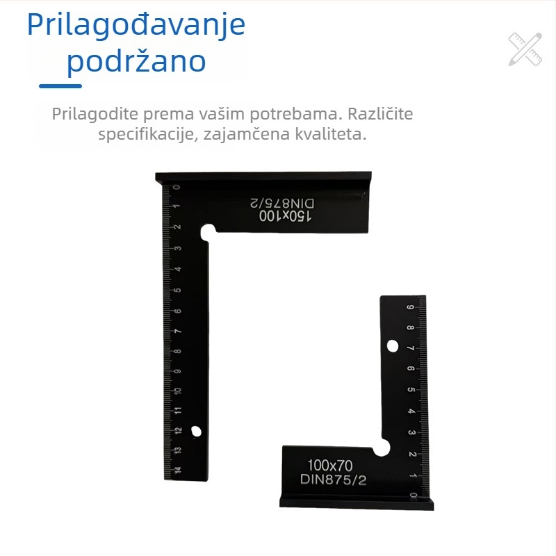 Aluminijski ravni mjerni kut, 100×70 mm, L-oblik pravokutni mjerni alat s kutomjerom