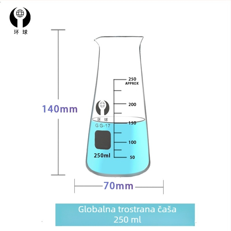Univerzalni trokutasti laboratorijski bokal, 125/250/500 ml, debelo staklo, proziran s oznakama, konusno otvaranje