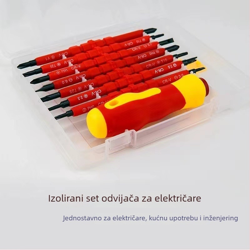 Izolirani set odvijača s magnetnim vrhovima: ravni i križni odvijač, električarski alati od krom-vanadij čelika