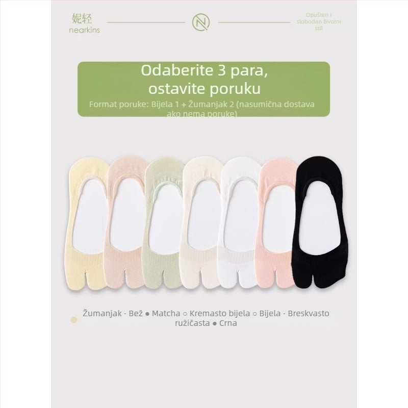Ženske tanke ljetne čarape s podijeljenim prstom, čarape tipa brod s dva prsta, protuklizne, od pamuka, upijaju znoj, prozirne, niskog kroja, nevidljive čarape
