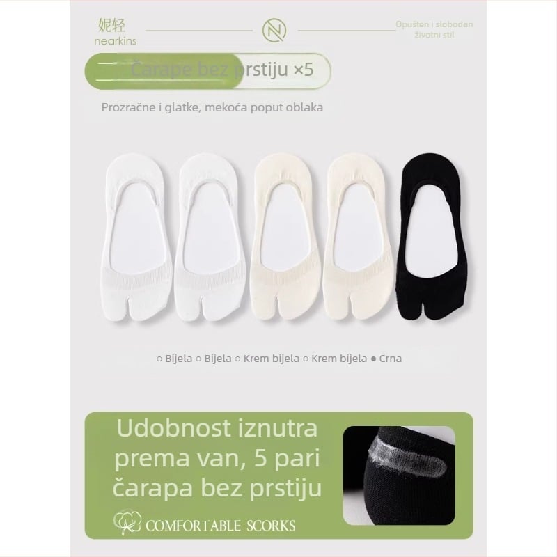 Ženske tanke ljetne čarape s podijeljenim prstom, čarape tipa brod s dva prsta, protuklizne, od pamuka, upijaju znoj, prozirne, niskog kroja, nevidljive čarape