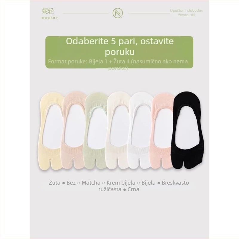 Ženske tanke ljetne čarape s podijeljenim prstom, čarape tipa brod s dva prsta, protuklizne, od pamuka, upijaju znoj, prozirne, niskog kroja, nevidljive čarape