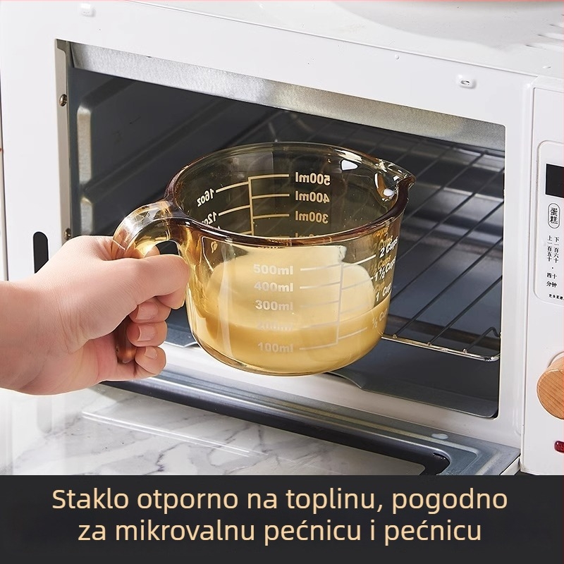Staklena kućna mjerna posuda s graduacijom, mikrotalasno sigurna, s ručkom, velikog kapaciteta, visoke prehrambene kvalitete, za pečenje