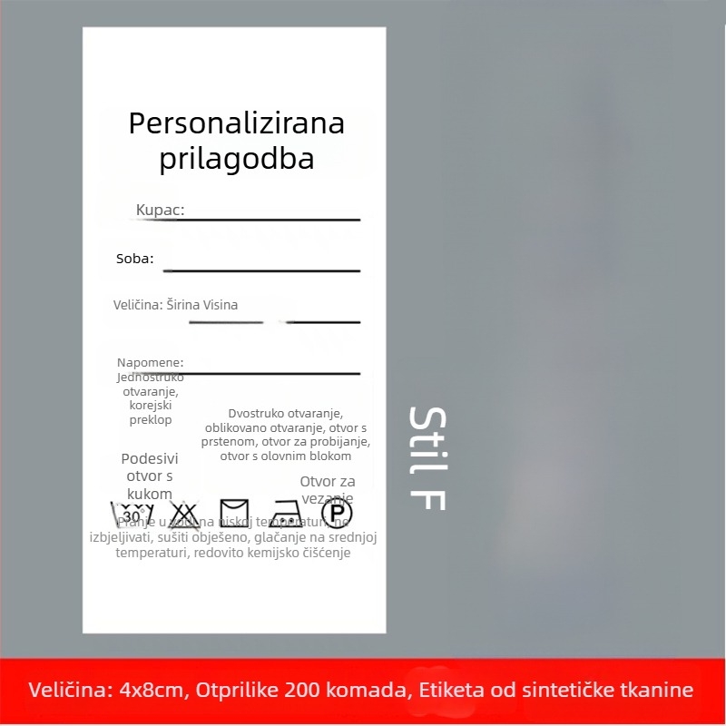 Najlonska etiketa za zavjese za pranje