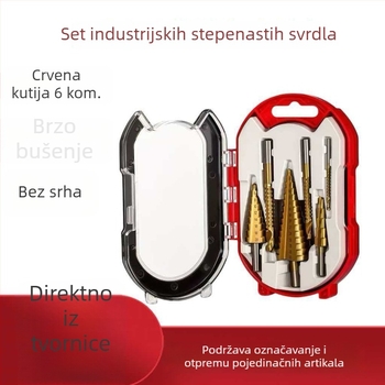Titansko premazan set pagoda-stilskih stepenastih bušilica za drvo, crvena kutija, visoka učinkovitost otvaranja rupa