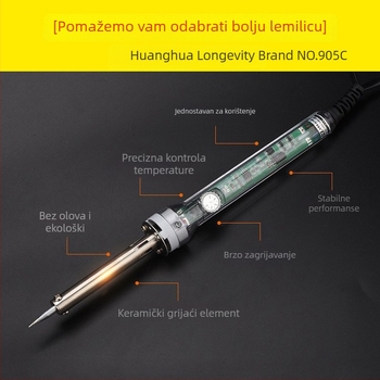 Longevity Brand Huanghua Električna lemilica 60W s vanjskim zagrijavanjem, osvijetljenim vrhom, podešiva temperatura – alat za popravke u radionici i kod kuće